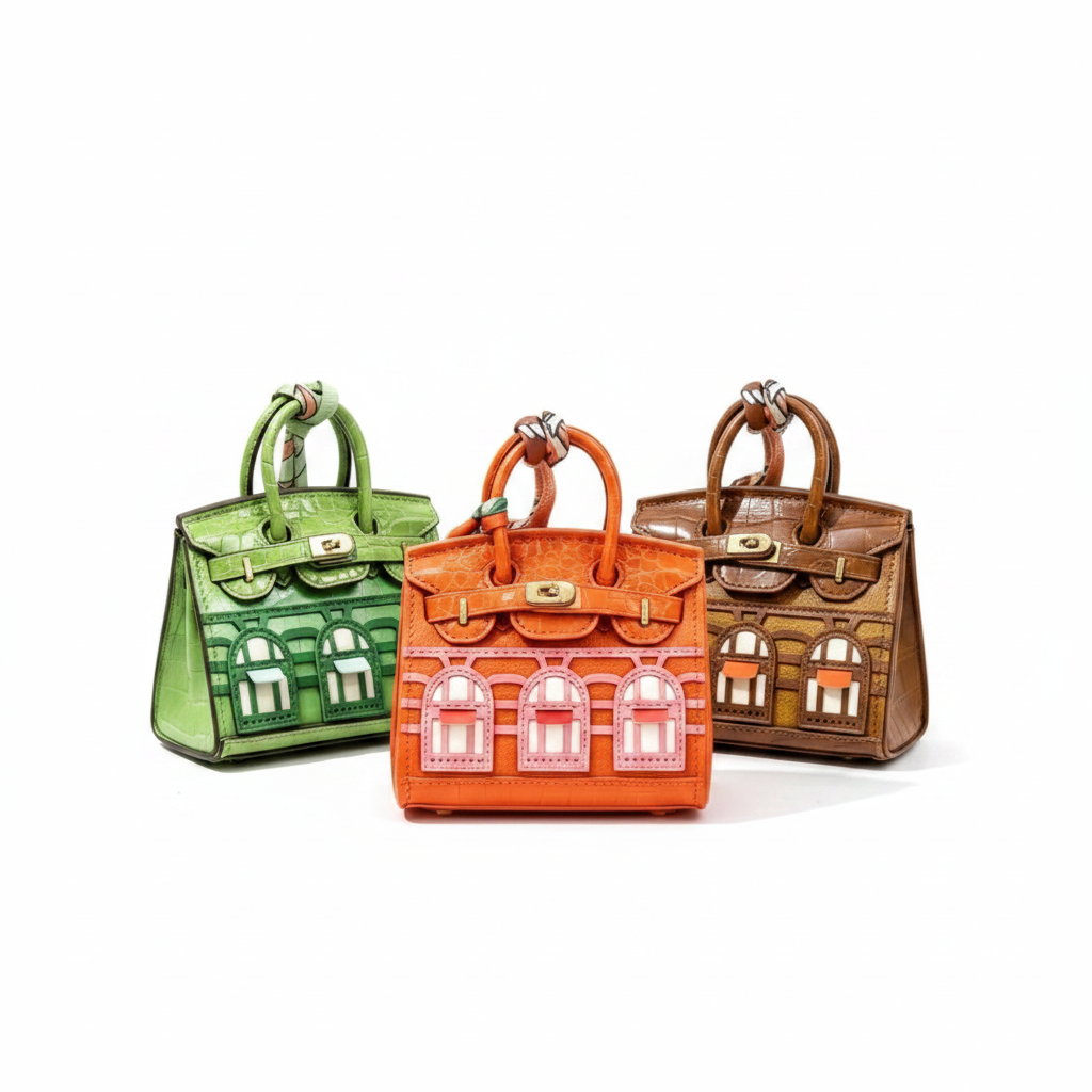 3 sacs vert orange marron fond blanc