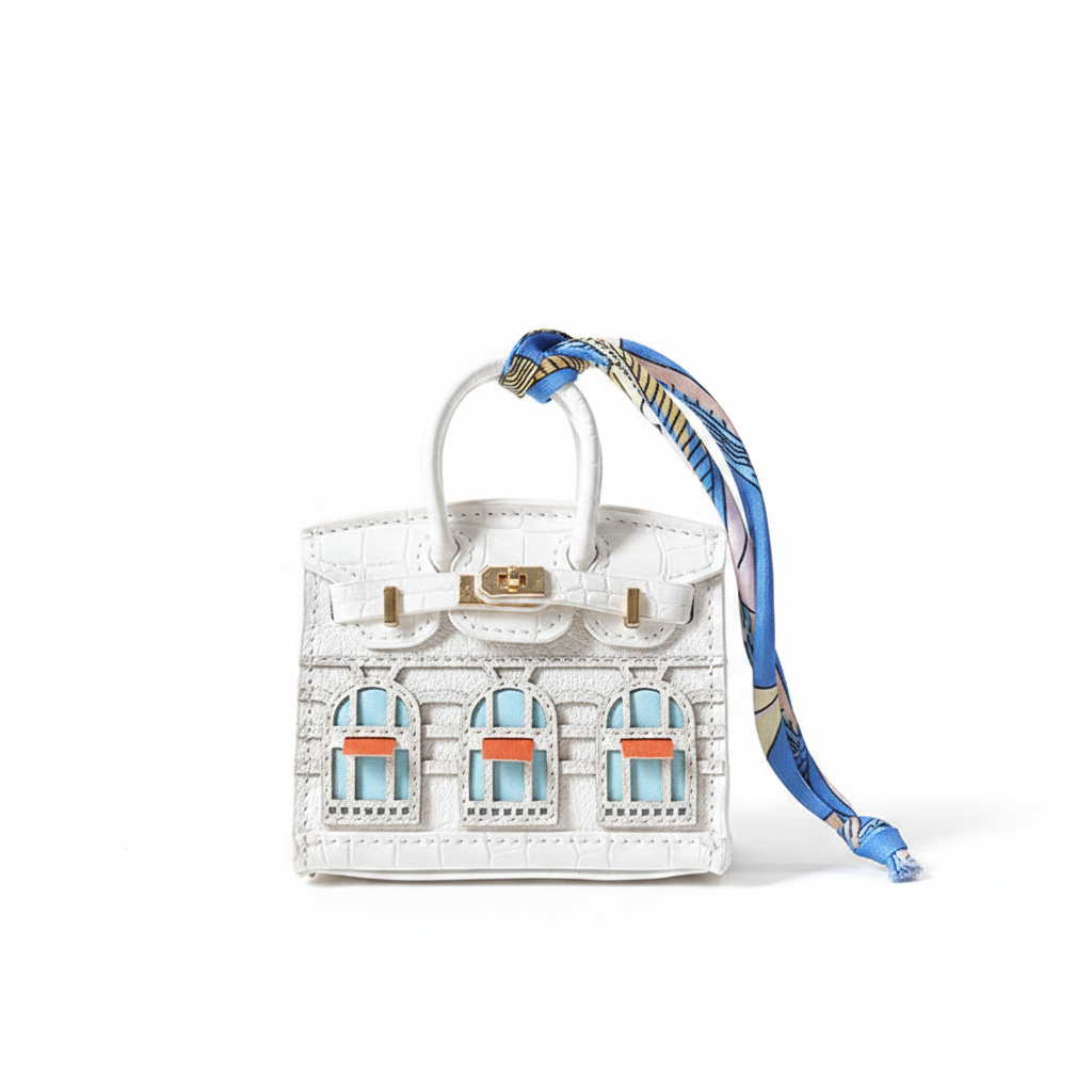 Mini House Leather Bag Charm — White