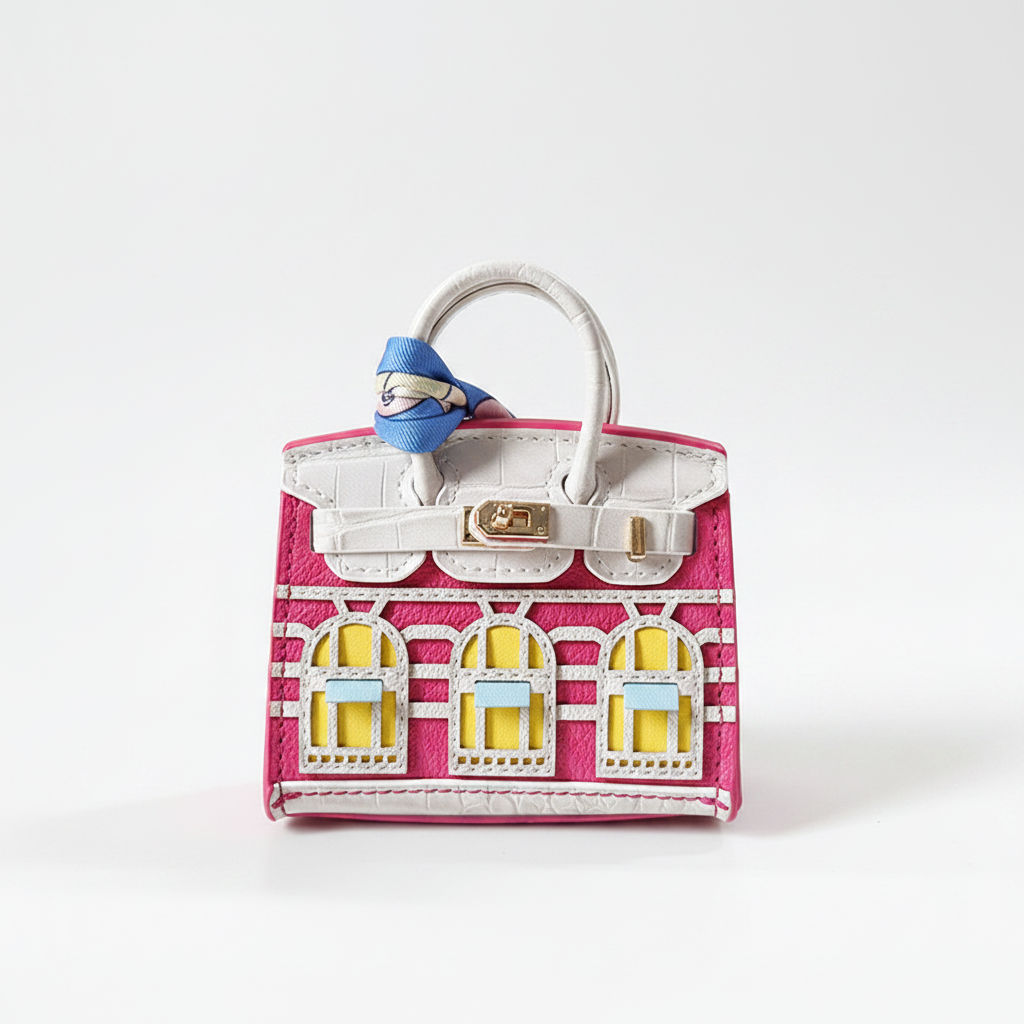 Mini House Leather Bag Charm — Pink